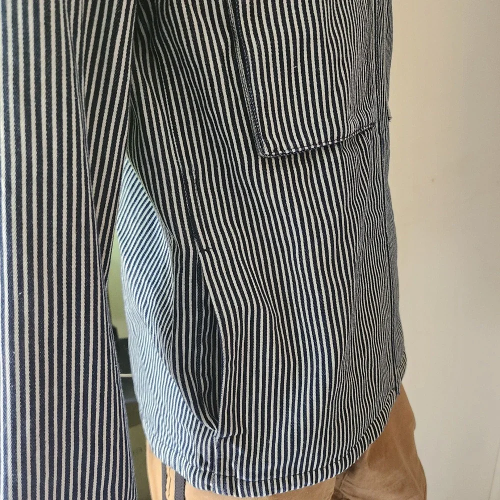 Levis Hickory Stripe Denim Zip Up Workwear Jacket Mens Blue White Chore Coat @27 - Picture 8 of 15